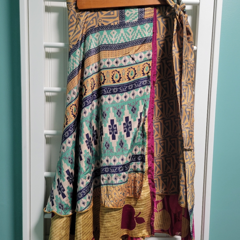 Mexicali Blues Silk/Rayon Bohemian Reversible Wrap Skirt